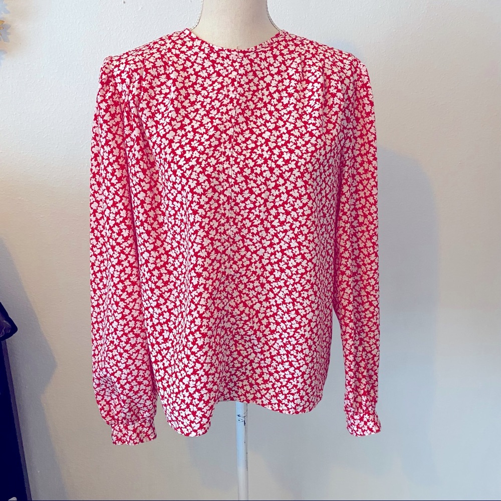 🐣 Vintage Long sleeve floral printed buttoned back shoulder detail blouse shirt
